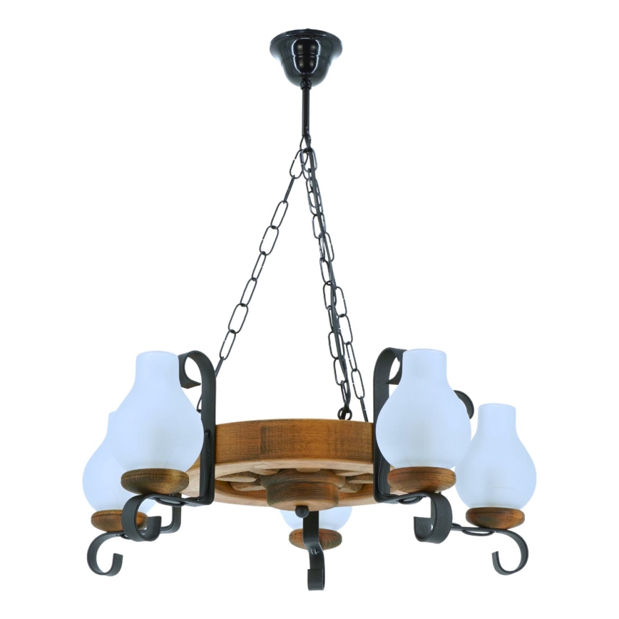 Lestenec na verigi ROATA 5xE14/40W/230V pr. 30 cm bukev