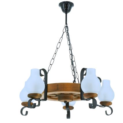 Lestenec na verigi ROATA 5xE14/40W/230V pr. 30 cm bukev