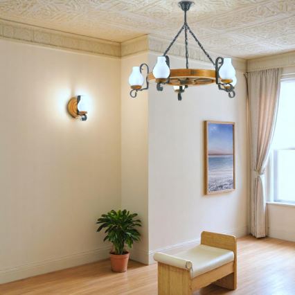 Lestenec na verigi ROATA 5xE14/40W/230V pr. 70 cm bukev - FSC certifikat