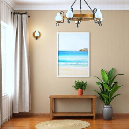 Lestenec na verigi ROATA 5xE14/40W/230V pr. 70 cm bukev