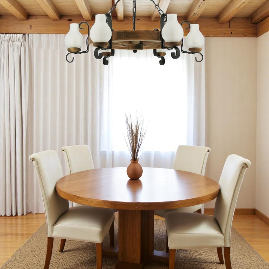Lestenec na verigi ROATA 6xE14/40W/230V pr. 70 cm bukev