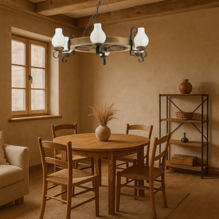 Lestenec na verigi ROATA 6xE14/40W/230V pr. 70 cm bukev