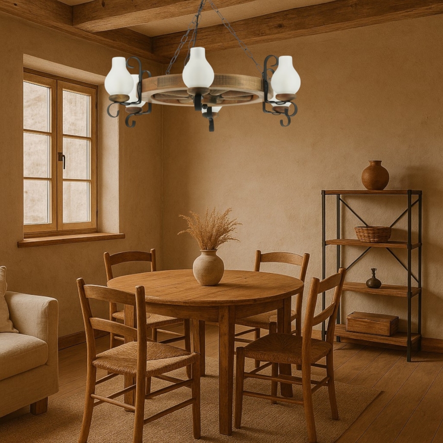 Lestenec na verigi ROATA 6xE14/40W/230V pr. 70 cm bukev