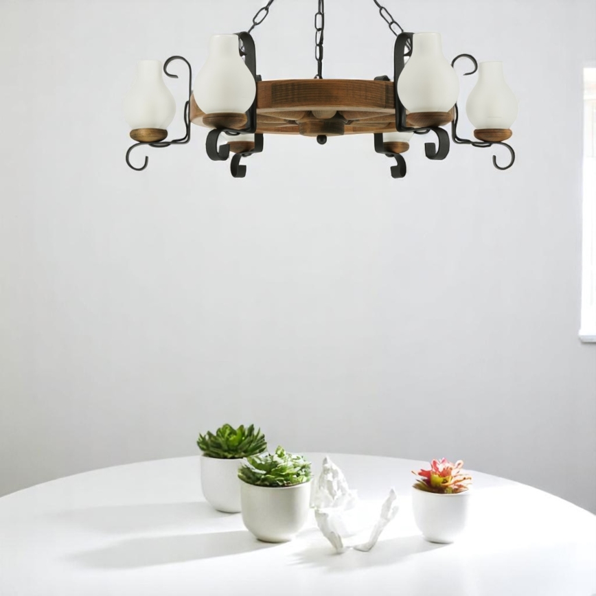 Lestenec na verigi ROATA 6xE14/40W/230V pr. 70 cm bukev