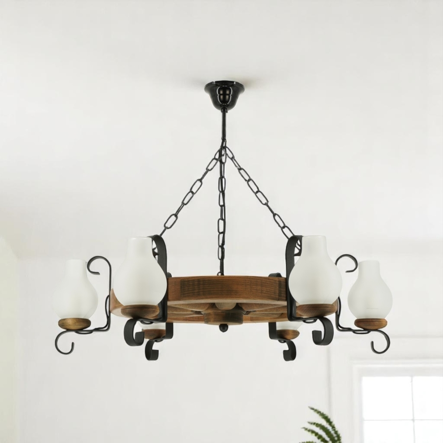 Lestenec na verigi ROATA 6xE14/40W/230V pr. 70 cm bukev