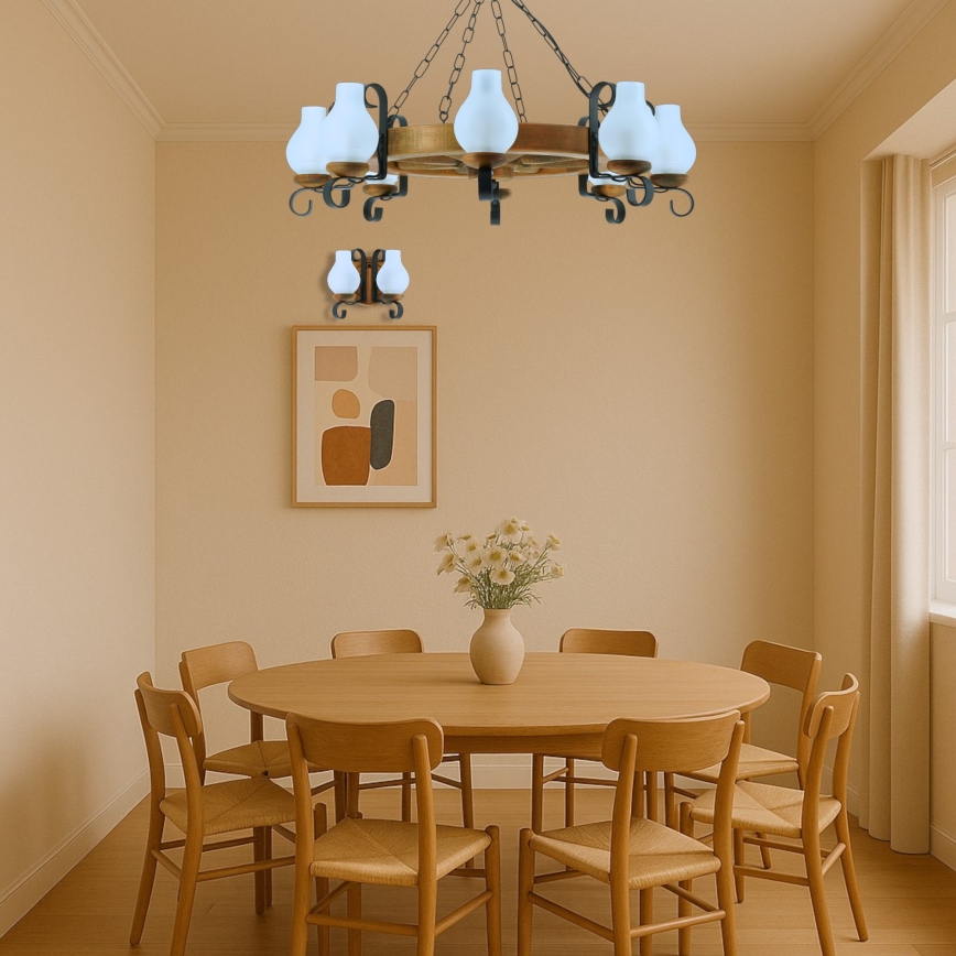 Lestenec na verigi ROATA 8xE14/40W/230V pr. 70 cm bukev - FSC certifikat