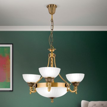 Lestenec na verigi ROCCA 6xE27/60W/230V pr. 64 cm bron/bela