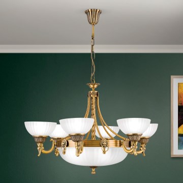 Lestenec na verigi ROCCA 9xE27/60W/230V pr. 75 cm bron/bela