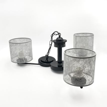 Lestenec na verigi ROSA 3xE27/60W/230V črna/siva