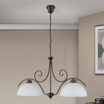 Lestenec na verigi RULA 2xE27/40W/230V bela/bronza