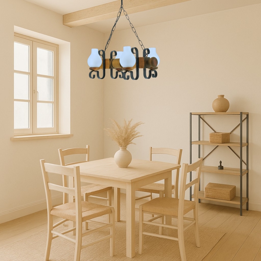 Lestenec na verigi RUSTIC 4xE14/40W/230V bukev