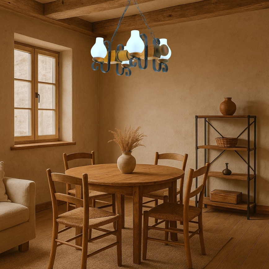 Lestenec na verigi RUSTIC 4xE14/40W/230V bukev