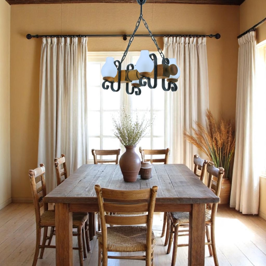Lestenec na verigi RUSTIC 4xE14/40W/230V bukev