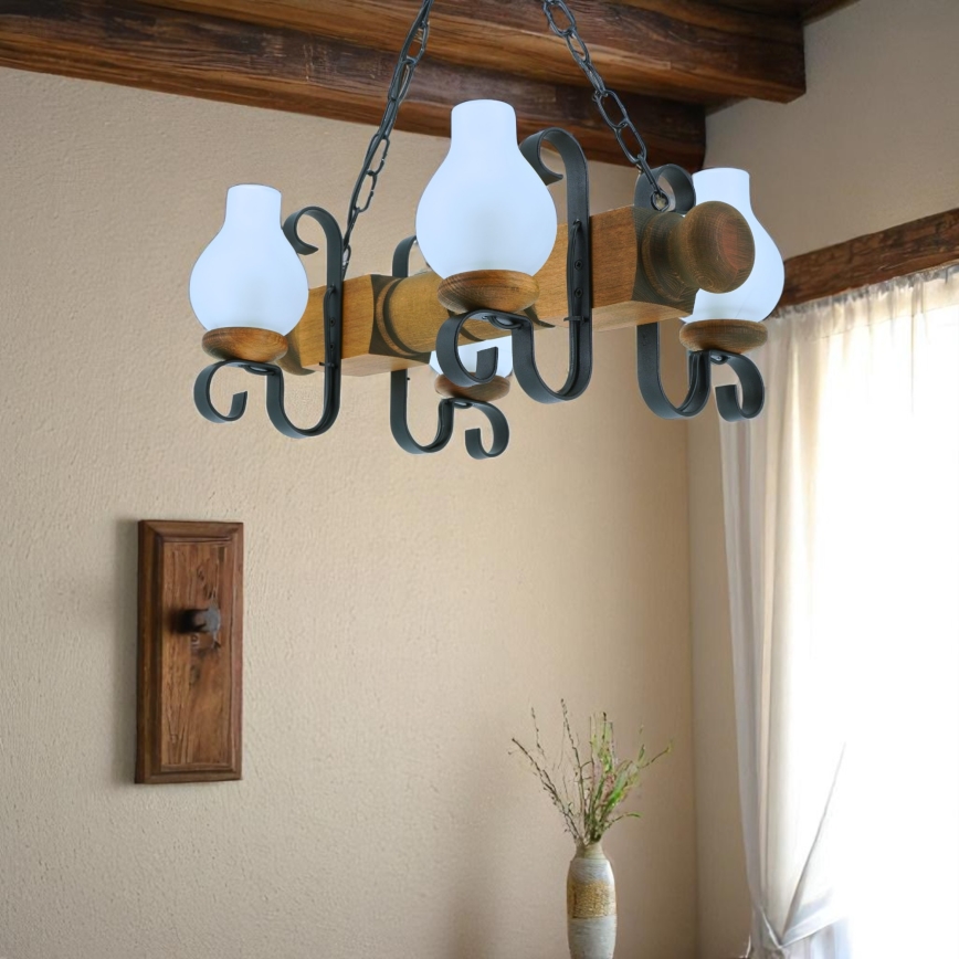 Lestenec na verigi RUSTIC 4xE14/40W/230V bukev
