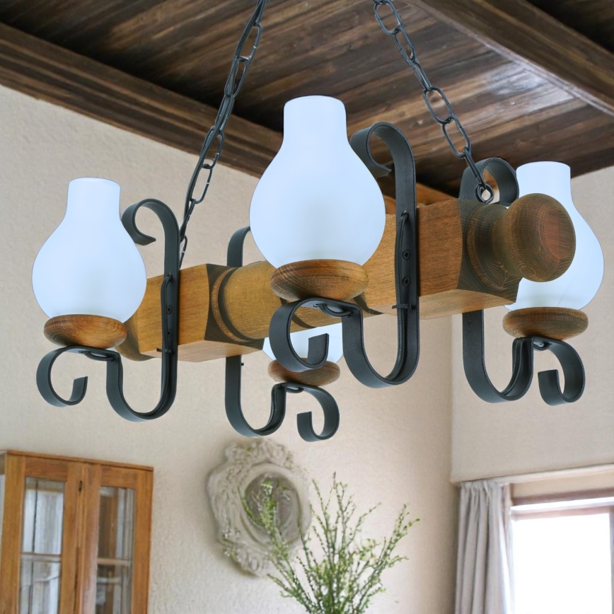 Lestenec na verigi RUSTIC 4xE14/40W/230V bukev
