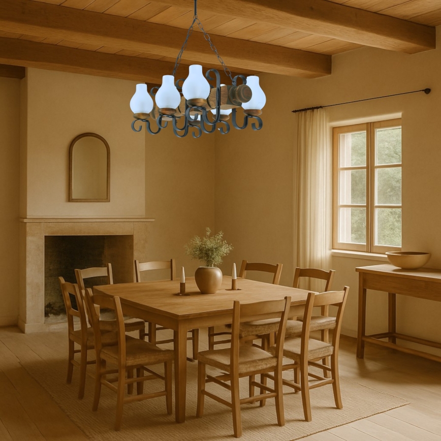 Lestenec na verigi RUSTIC 6xE14/40W/230V bukev - FSC certifikat