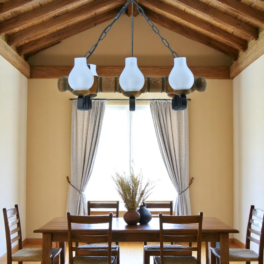 Lestenec na verigi RUSTIC 6xE14/40W/230V bukev - FSC certifikat