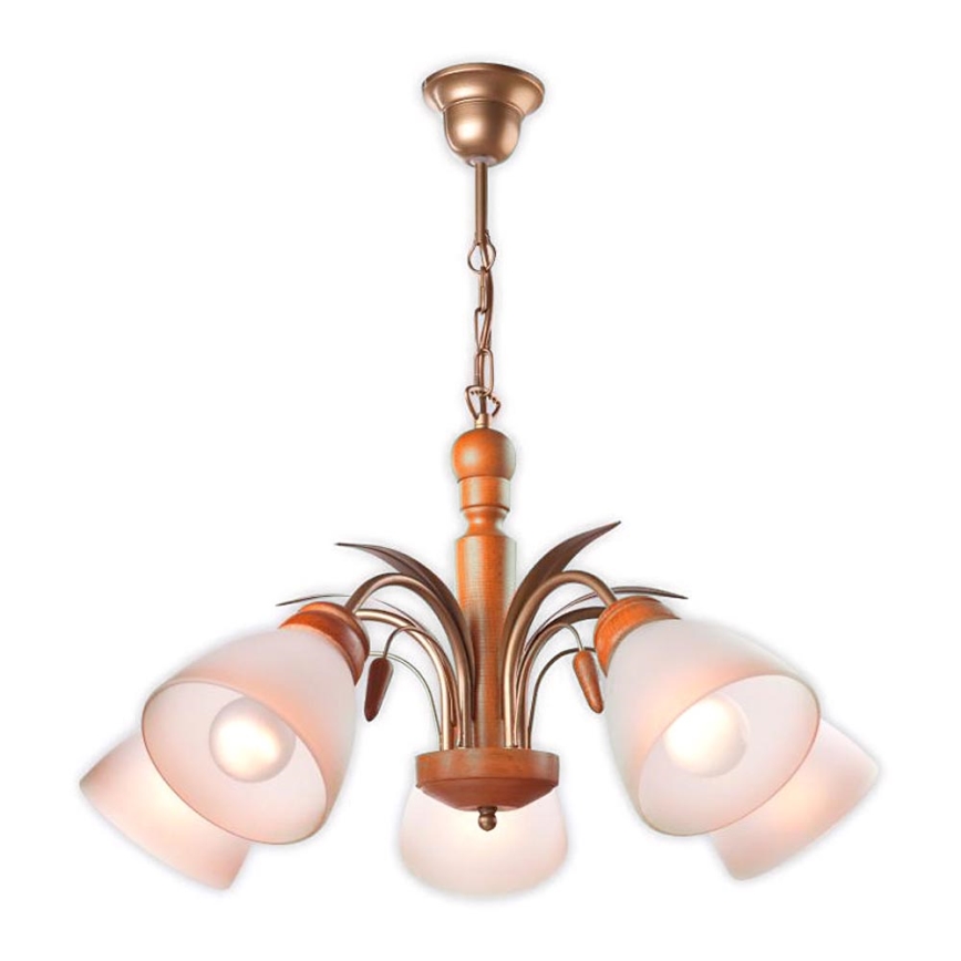 Lestenec na verigi TULIPAN 5xE27/60W/230V bukev