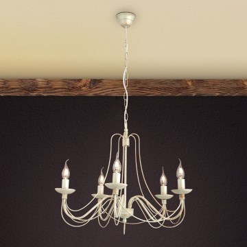 Lestenec na verigi VELA 5xE14/40W/230V pr. 60 cm bela/zlata/patina