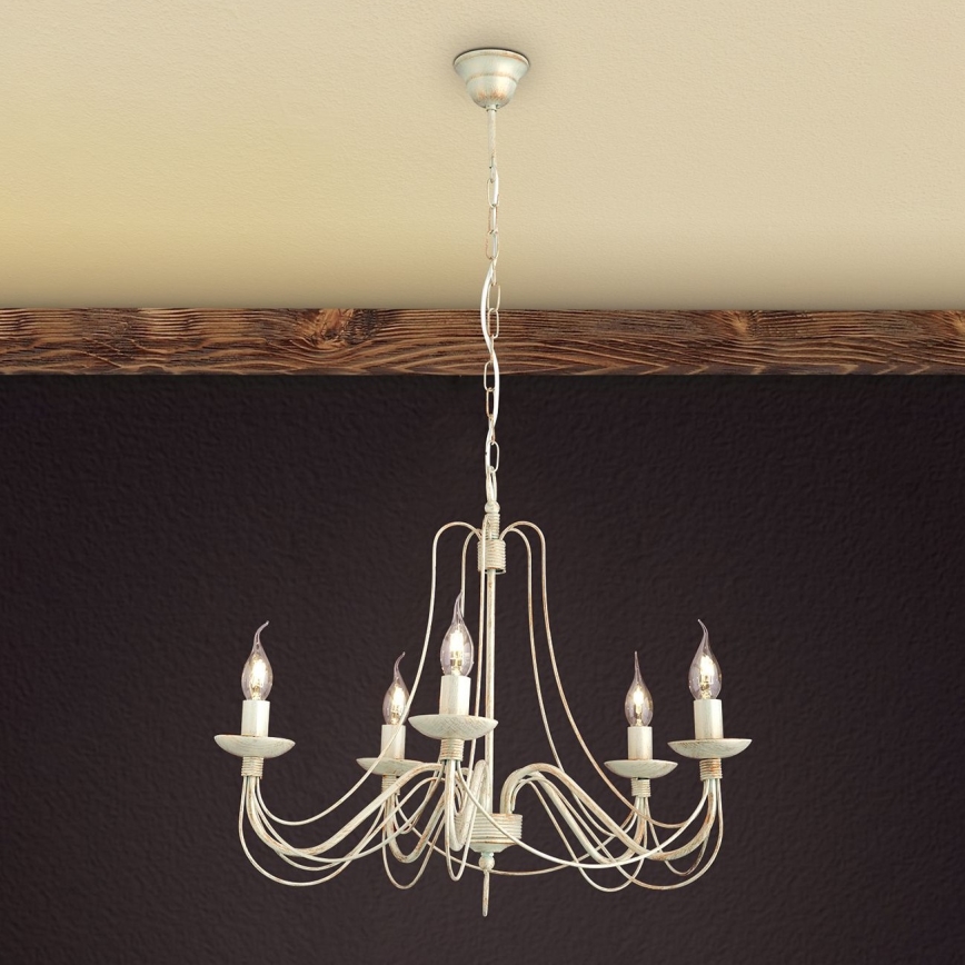 Lestenec na verigi VELA 5xE14/40W/230V pr. 60 cm bela/zlata/patina