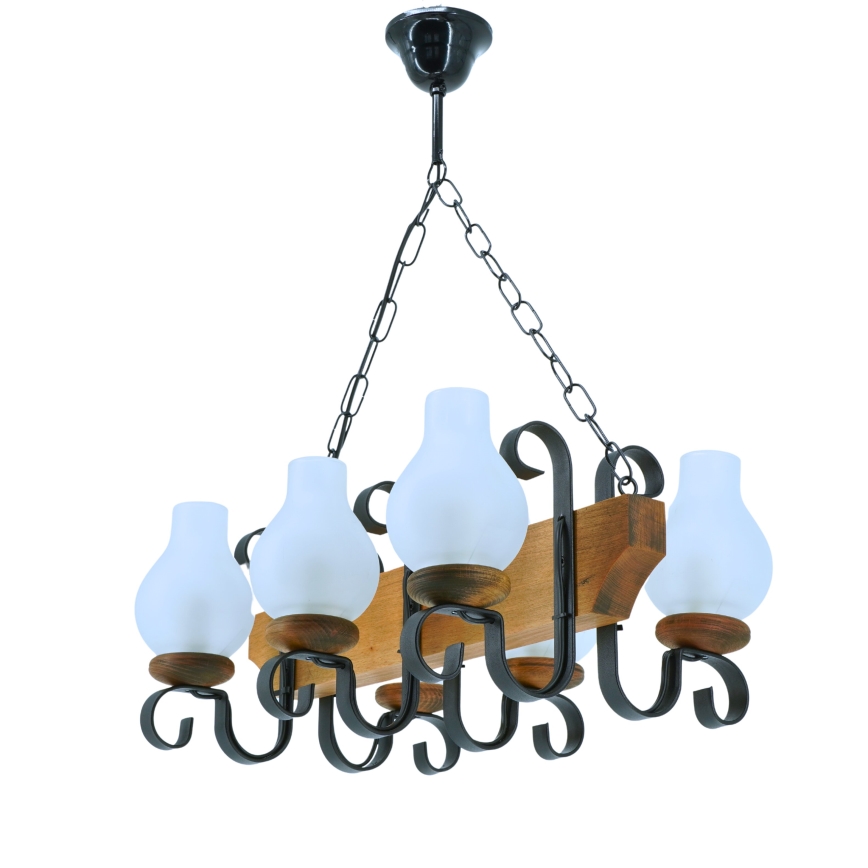 Lestenec na verigi VELA 6xE14/40W/230V bukev