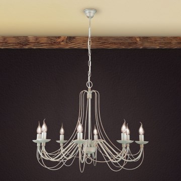 Lestenec na verigi VELA 8xE14/40W/230V pr. 80 cm bela/zlata/patina