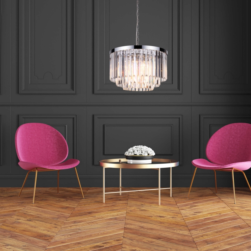 Lestenec na verigi VETRO 5xE14/60W/230V, sijajni krom