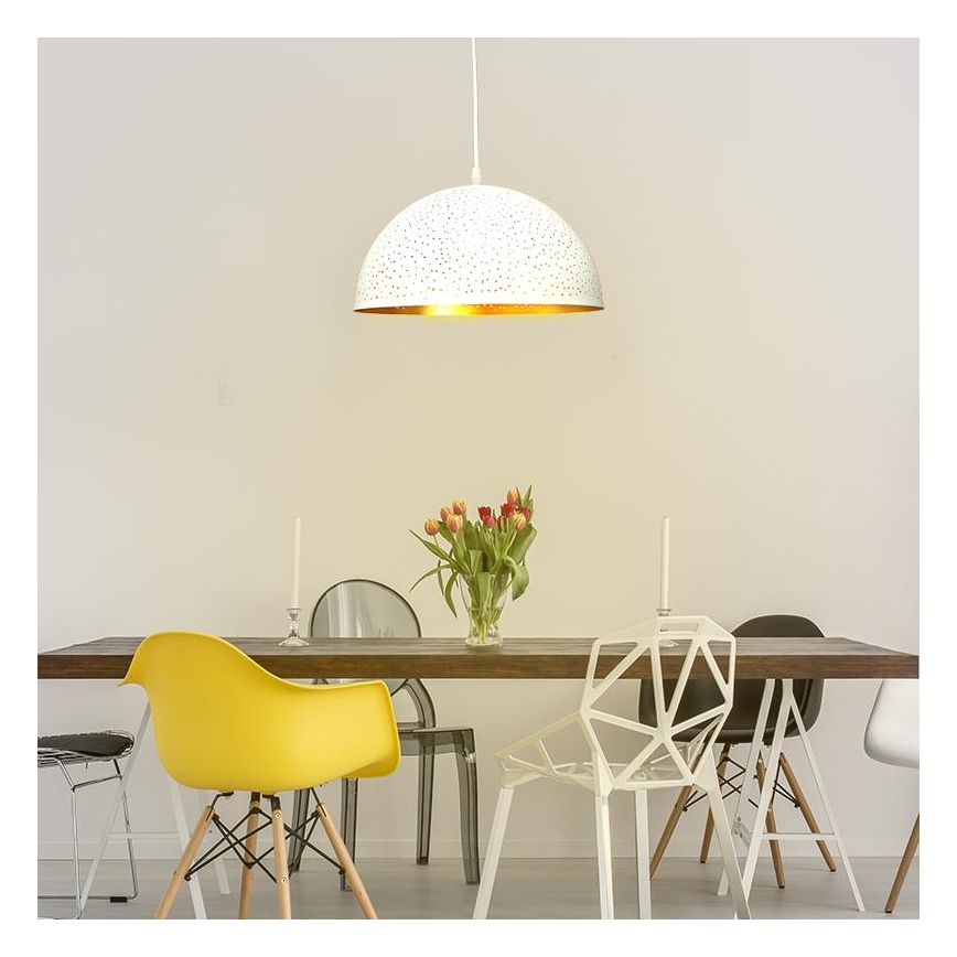 Lestenec na vrvici 1xE27/60W/230V pr. 30 cm bela