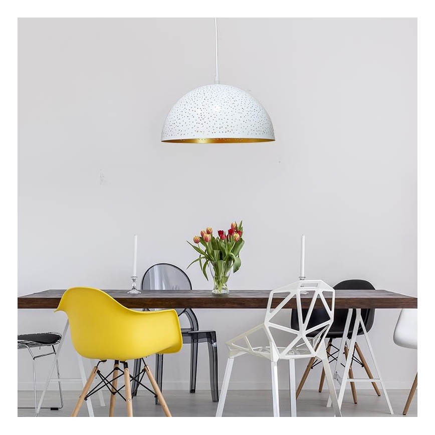 Lestenec na vrvici 1xE27/60W/230V pr. 30 cm bela