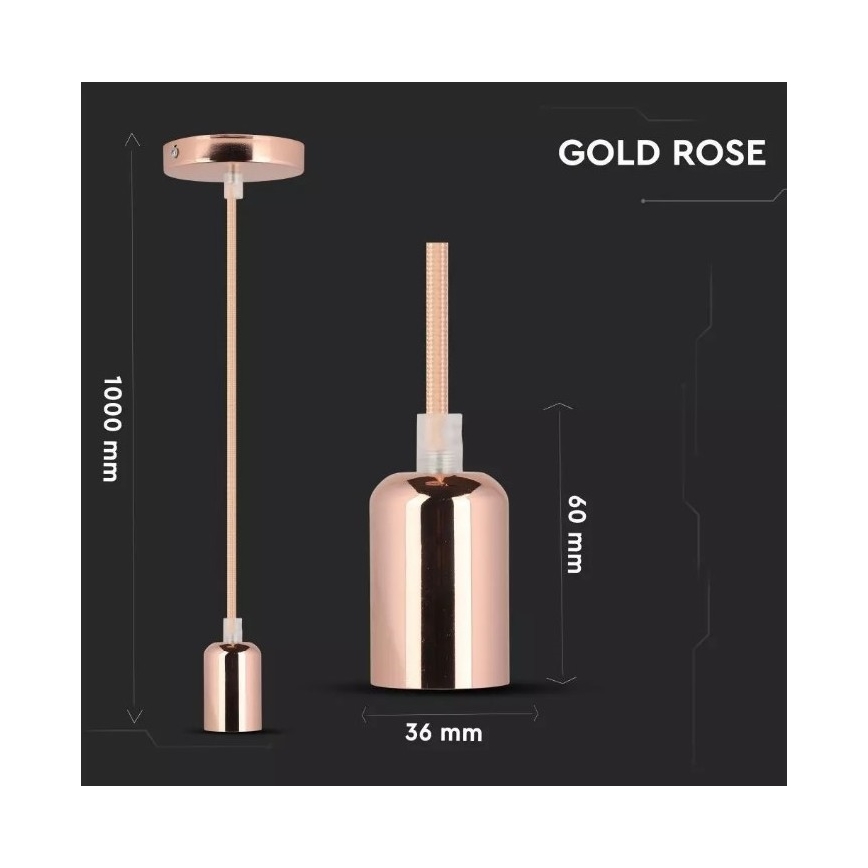 Lestenec na vrvici 1xE27/60W/230V rosegold