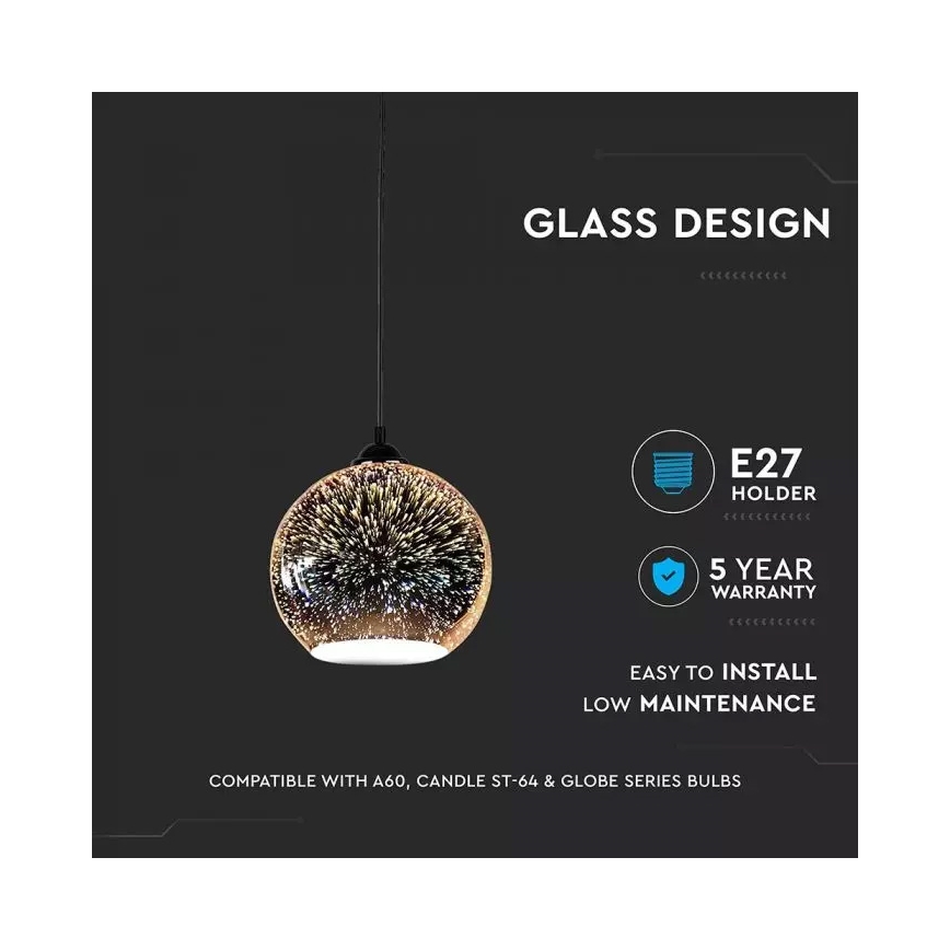 Lestenec na vrvici 3D 1xE27/60W/230V