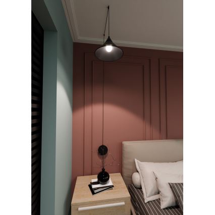 Lestenec na vrvici ABRAMO 1xE27/15W/230V črna