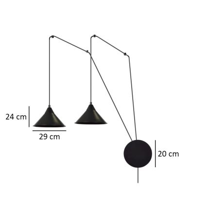 Lestenec na vrvici ABRAMO 2xE27/15W/230V črna