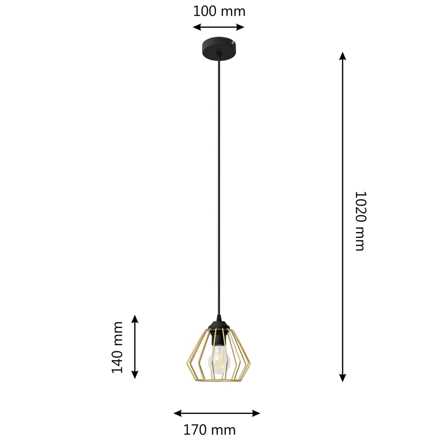 Lestenec na vrvici AGAT 1xE27/15W/230V zlata/črna