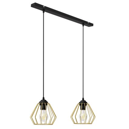 Lestenec na vrvici AGAT 2xE27/15W/230V zlata/črna