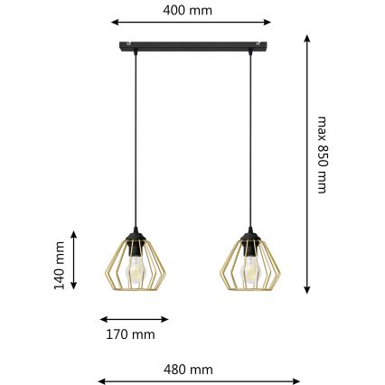 Lestenec na vrvici AGAT 2xE27/15W/230V zlata/črna