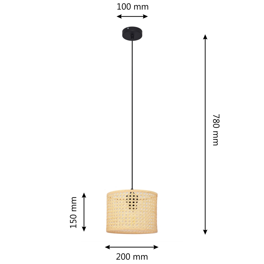 Lestenec na vrvici ALBA 1xE27/15W/230V pr. 20 cm ratan/črna