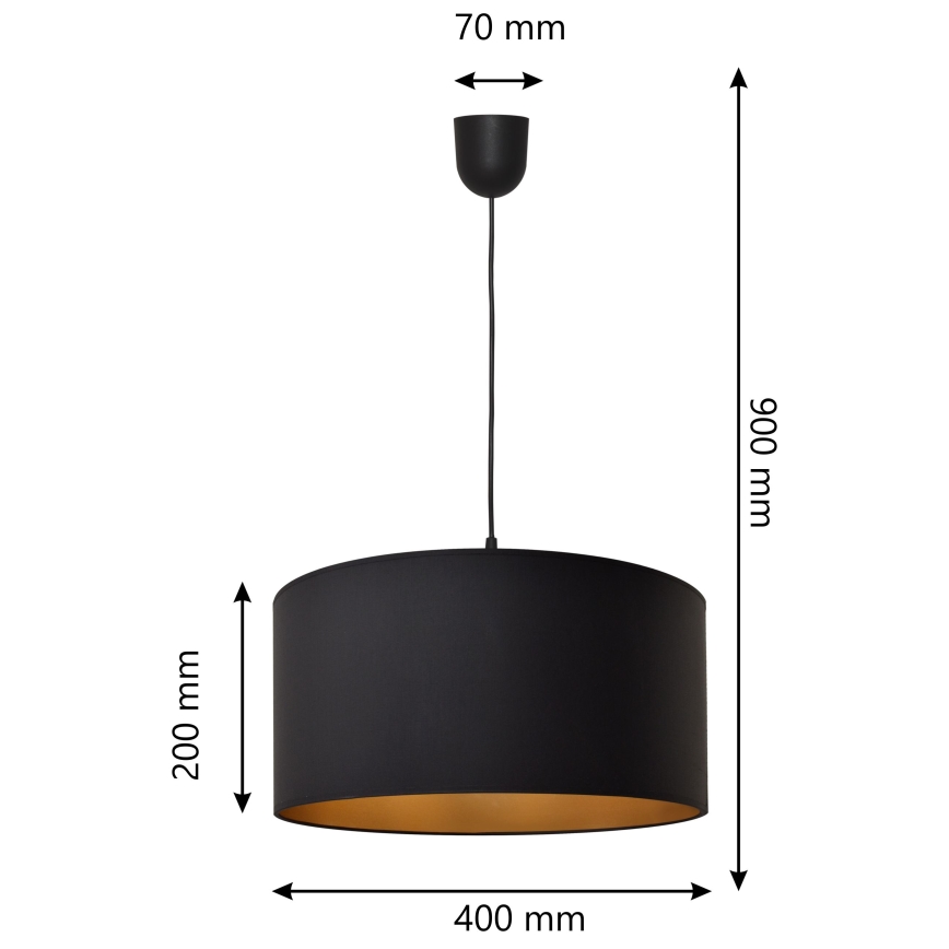 Lestenec na vrvici ALBA 1xE27/15W/230V pr. 40 cm črn/zlat