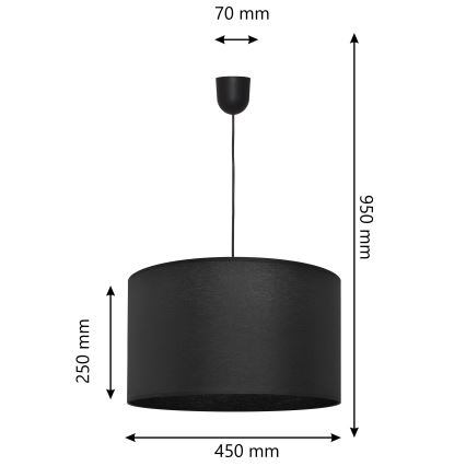 Lestenec na vrvici ALBA 1xE27/15W/230V pr. 45 cm črn