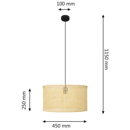 Lestenec na vrvici ALBA 1xE27/15W/230V pr. 45 cm ratan/črna