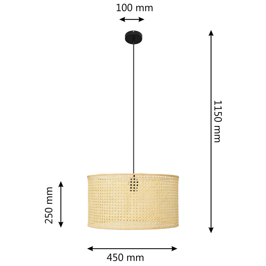 Lestenec na vrvici ALBA 1xE27/15W/230V pr. 45 cm ratan/črna
