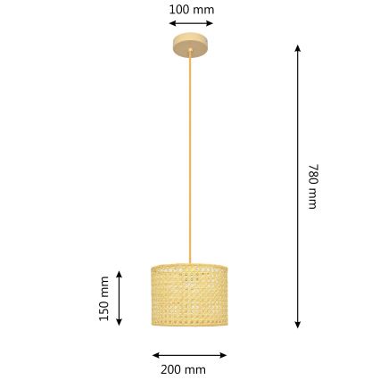 Lestenec na vrvici ALBA 1xE27/15W/230V premer 20 cm ratan