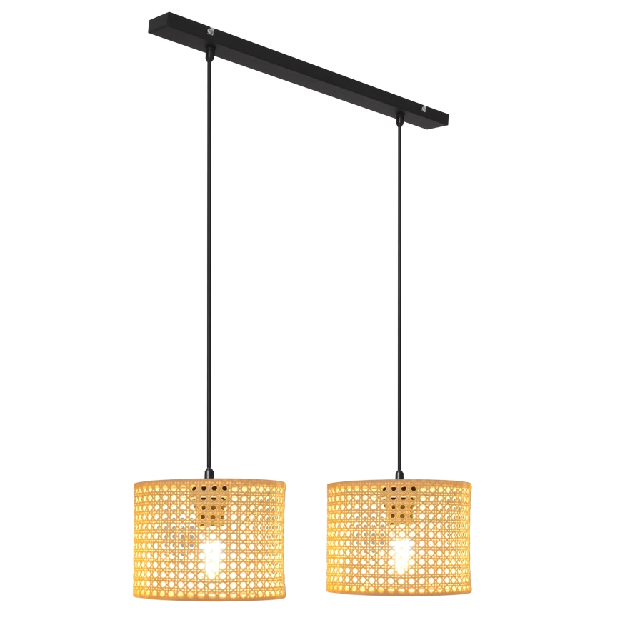 Lestenec na vrvici ALBA 2xE27/15W/230V ratan/črna