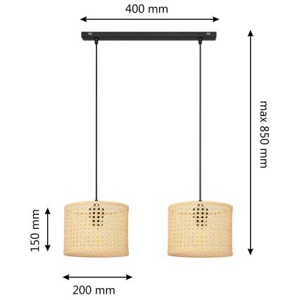 Lestenec na vrvici ALBA 2xE27/15W/230V ratan/črna