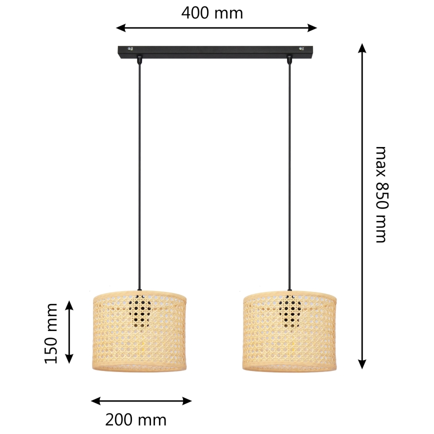 Lestenec na vrvici ALBA 2xE27/15W/230V ratan/črna
