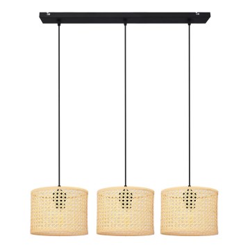 Lestenec na vrvici ALBA 3xE27/15W/230V ratan/črna