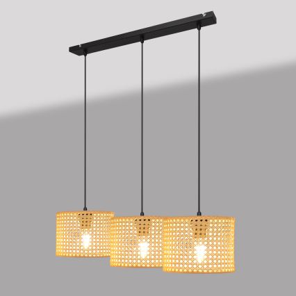 Lestenec na vrvici ALBA 3xE27/15W/230V ratan/črna