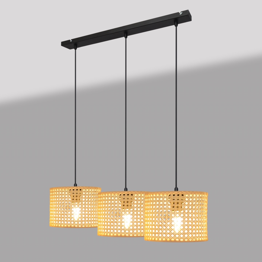 Lestenec na vrvici ALBA 3xE27/15W/230V ratan/črna