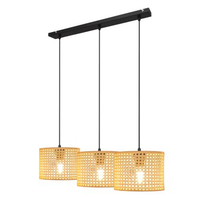 Lestenec na vrvici ALBA 3xE27/15W/230V ratan/črna