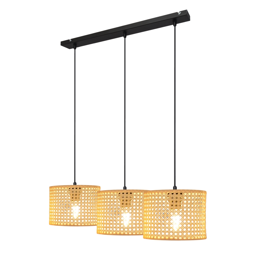 Lestenec na vrvici ALBA 3xE27/15W/230V ratan/črna